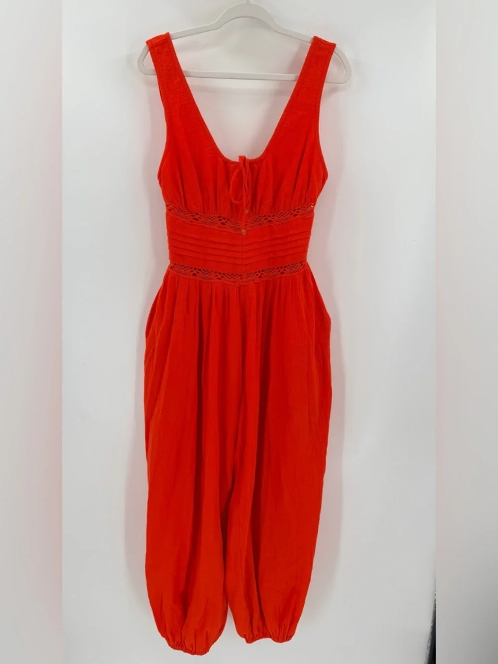 Free People Livin’ Lovely Crochet Cotton Jumpsuit Orange Small